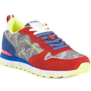 KARL LAGERFELD Men's Suede & Camo Speckled Sole Running Sneaker